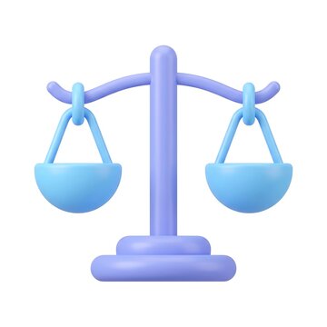 3D balance scale icon representing law and justice with judgment fairness equality measurement weighing