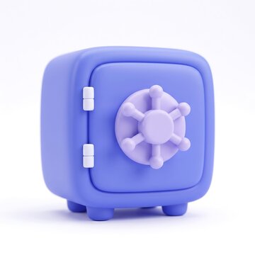 3D icon of a purple bank vault safe with security protection business investment illustration minimalist