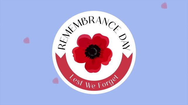 Circular remembrance emblem with poppy flower. Remembrance Day concept. Full length Icon animation illustration. High quality&nbsp;4k&nbsp;footage
