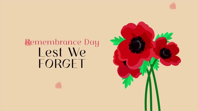 Blooming poppies symbolizing sacrifice and remembrance. Remembrance Day concept. Full length Icon animation illustration. High quality&nbsp;4k&nbsp;footage