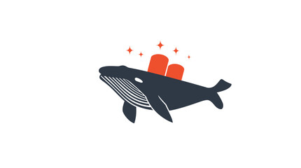Stylized whale carrying orange blocks with red stars. © Harper