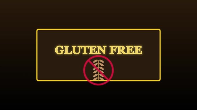 Gluten free label with wheat stalk prohibition symbol for healthy diet and food allergy awareness animation 4k
