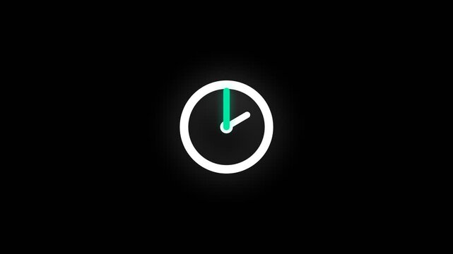 Simple clock animation showing time passing on black background
