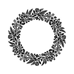 Obraz premium Floral vine wreath silhouette vector illustration