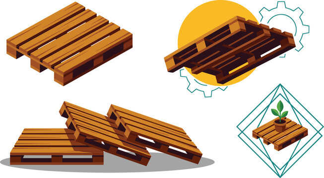 Hand Drawn Wooden Shipping Pallet Collection with Stacked Euro Pallets Warehouse Logistics and Industrial Packaging Vector Illustration Set