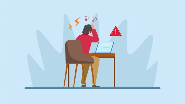 Employee stressed by constant online notifications. Digital Stress concept. Full length Icon animation illustration. High quality&nbsp;4k&nbsp;footage
