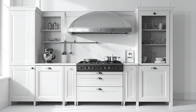 White Classic Kitchen with Stainless Range Hood