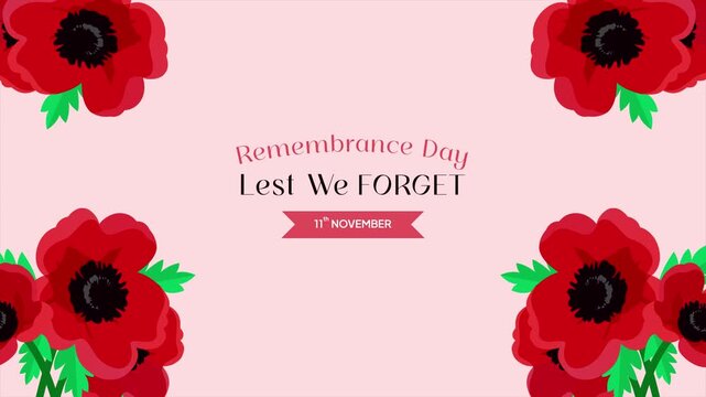 Memorial banner decorated with red poppies. Remembrance Day concept. Full length Icon animation illustration. High quality&nbsp;4k&nbsp;footage