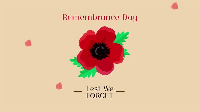 Red poppy honoring remembrance day heroes. Remembrance Day concept. Full length Icon animation illustration. High quality&nbsp;4k&nbsp;footage