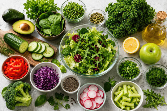 Fresh Green Salad Ingredients for Healthy Plant Based Diet