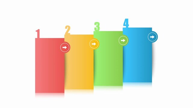 animated video of business plan infographic 4, 5 and 7 steps template, multi color rectangle shape for strategic planning, business presentations and reports