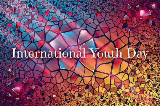 International Youth Day mosaic background with colorful stained glass effect