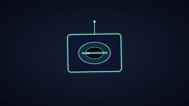 Minimalist neon robot head animation with pulsing loading bar for tech interface 4k technology