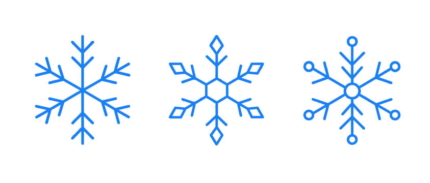 Set of three blue snowflake line icons