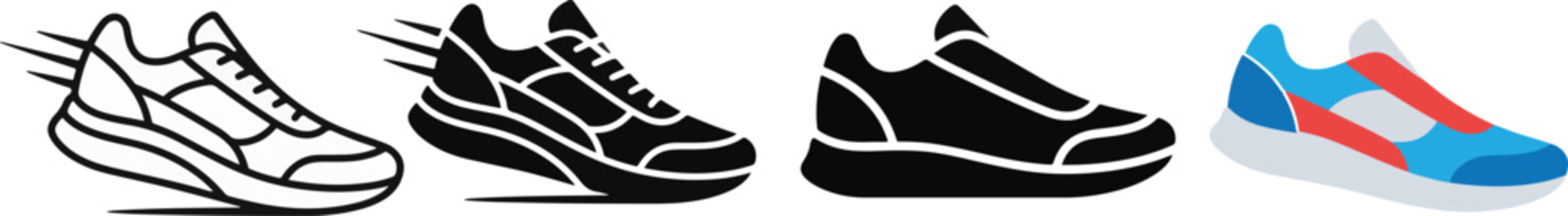 Running Shoes and Sports Footwear Icon Set, Athletic Sneakers, Fitness Training, Jogging and Active Lifestyle Vector Collection