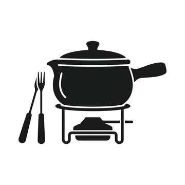 Fondue pot and forks silhouette set.