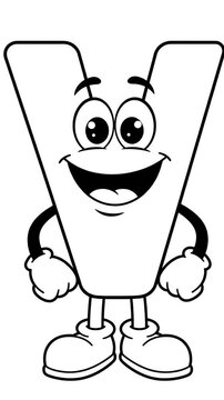 Smiling letter V character animation, playful, education, alphabet learning, graphic element