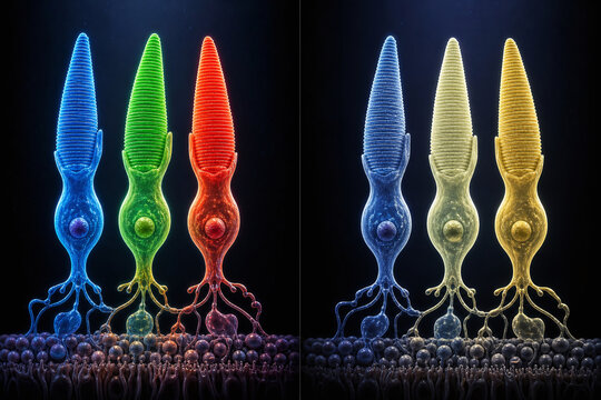 Healthy and Deficient Cone Cells Scientific Illustration