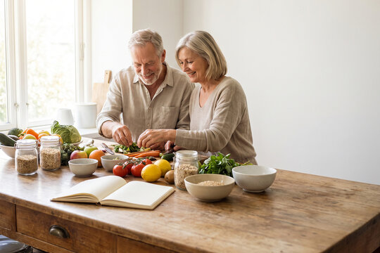 Senior Couple Preparing Nutritious Homemade Meal Together