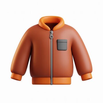 3D icon of a stylish brown bomber jacket with orange collar and dark grey pocket detail clothing outerwear