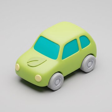 3D icon of a cute small green electric city car for eco friendly transport concept with electric, environment