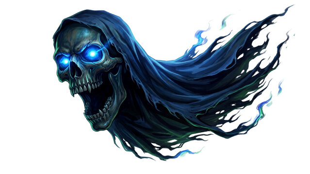 The glowing blue eyes and a tattered cloak, a symbol of death and the supernatural
