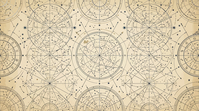 Vintage celestial star chart and map pattern.