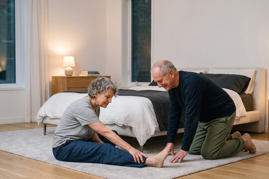 Grandfather Helping Grandchild Learn at Home on Living Room Floor