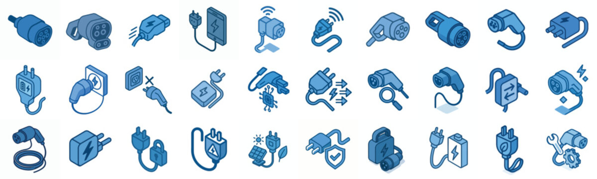 minimalist isometric vector blue EV Plug