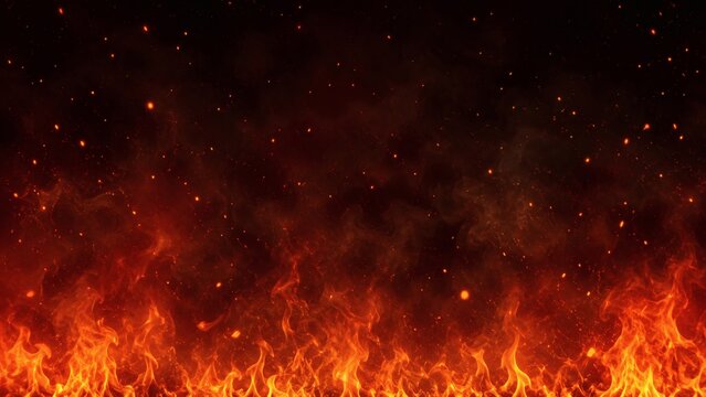 Inferno Background: A dramatic fiery inferno rages, with glowing embers and smoke rising against a dark backdrop, creating an intense and powerful visual effect.