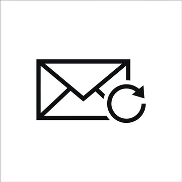 Black envelope icon with a circular refresh arrow on a white background, symbolizing email update or resend.