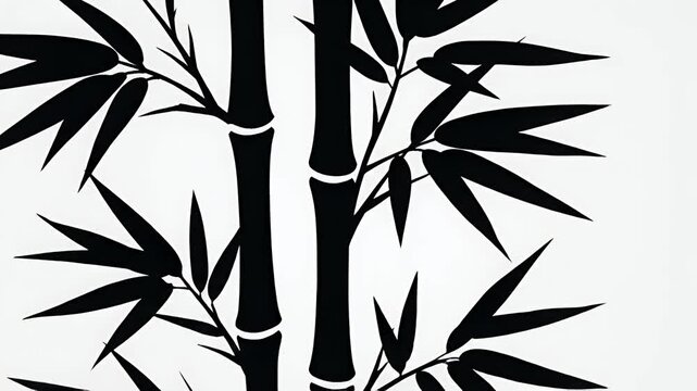 black and white motion graphic animation of bamboo stalks and leaves, natural asian theme