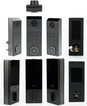 Black samrt door lock with camera and keypad