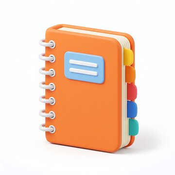 3D orange personal planner notebook icon with tabs notebook stationery organizer education supplies