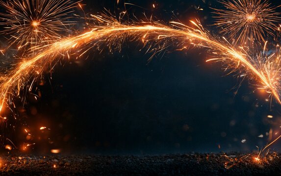 Dramatic Burning Sparklers and Fireworks on Guy Fawkes Night Celebration