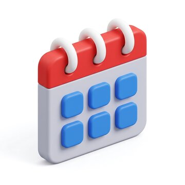 3D calendar icon with red top bar and blue date squares calendar schedule deadline management business