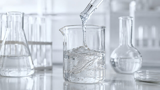 Pipette Dropping Liquid Into Beaker | Laboratory Water Testing and Chemical Analysis | Clear Solution Experiment With Glassware
