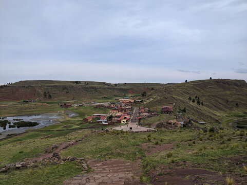 Umayo village and Lake Umayo near the Sillustani Chullpas, Puno, Peru