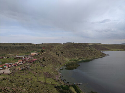 Umayo village and Lake Umayo near the Sillustani Chullpas, Puno, Peru