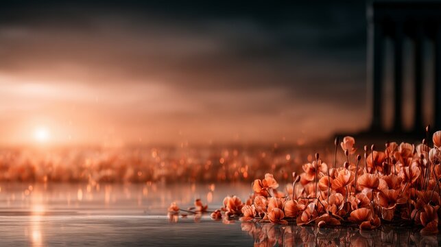 Dramatic Bonfire Night Memorial with Dark Sky and Floral Backdrop