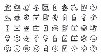 Fototapeta premium Energy and power sources outline icon set.