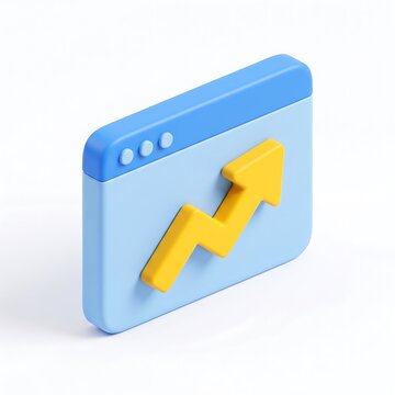 3D isometric interface window with rising growth arrow icon financial increase performance analysis