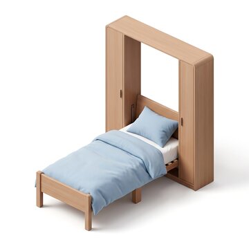Isometric 3D furniture concept featuring a wall bed or murphy bed furniture interior isometric sleeping