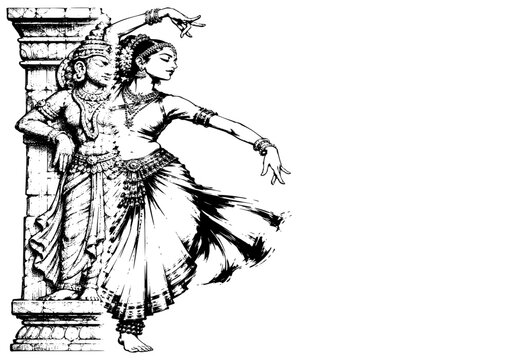 A stone temple apsara celestial dancer coming to life half still carved stone 