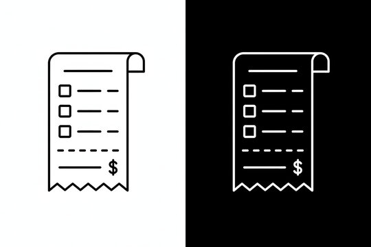 Vector line icon of a financial receipt or invoice. Symbolizes transactions, expenses, payment tracking, business, personal finance, and digital record-keeping