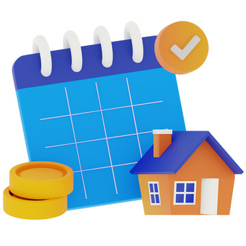 3D House Planning Illustration with Calendar, Home and Schedule