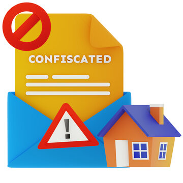 3D Confiscated House Illustration with Lock and Property Seizure Notice