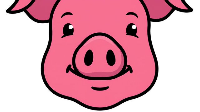 Cute cartoon pig face with pink skin and black eyes, simple animation, perfect for children's content and farm themes