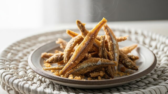 Crispy Fried Ikan Bilis Anchovies on a Plate