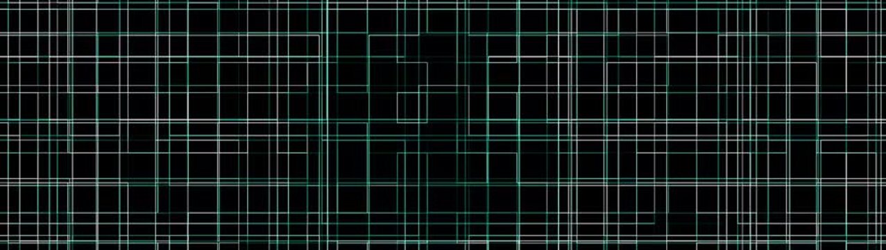 Abstract green and white grid lines motion background loop with a glitch effect and noise moving horizontally.
